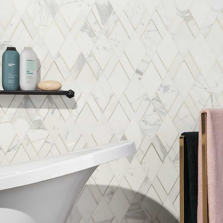 Enver Calacatta Polished Marble and Brass Mosaic Tile