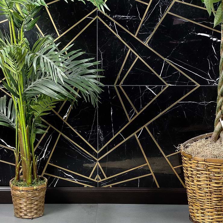 Empire Nero Marble & Brass Tile