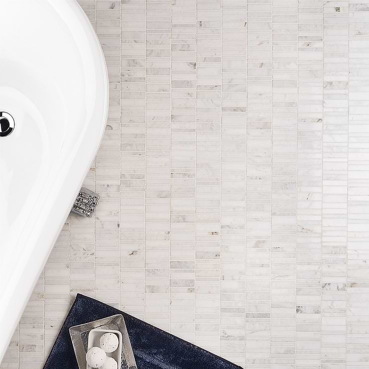 Alaska White Waterfall Polished Marble Mosaic Tile