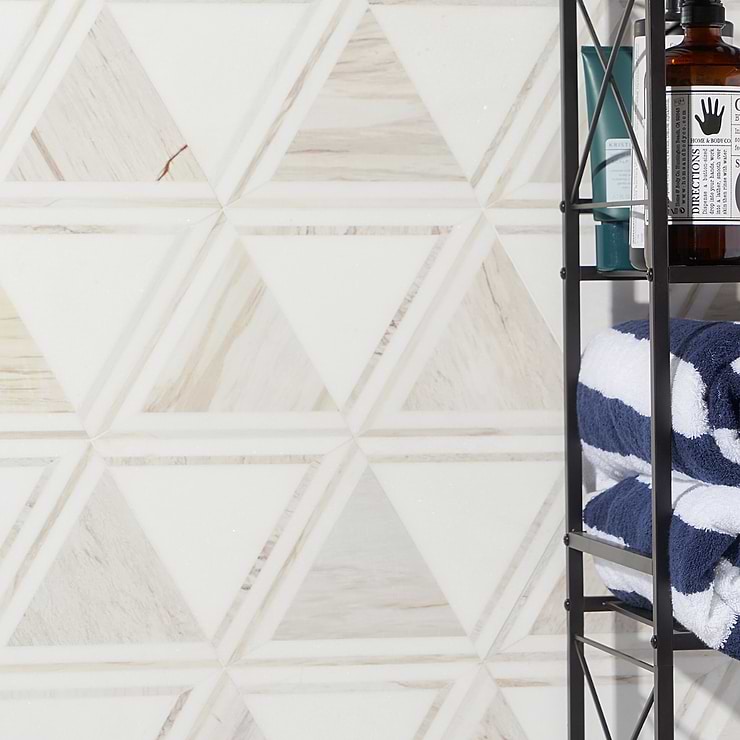 GeoMarble Altair Thassos Sabbia Polished Marble Mosaic Tile