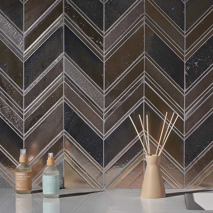 Magma Chevron Venice Bronze Lava Stone Polished Mosaic Tile