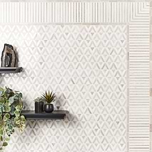 Monroe Triangle Asian Statuary and Wooden Beige Marble Mosaic Tile