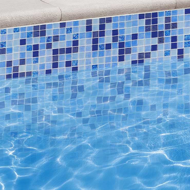 Swim Siesta Blue Sky 1x1 Polished Glass Mosaic Tile