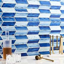 Maya Chevron Azur Blue Polished Glass Mosaic Tile