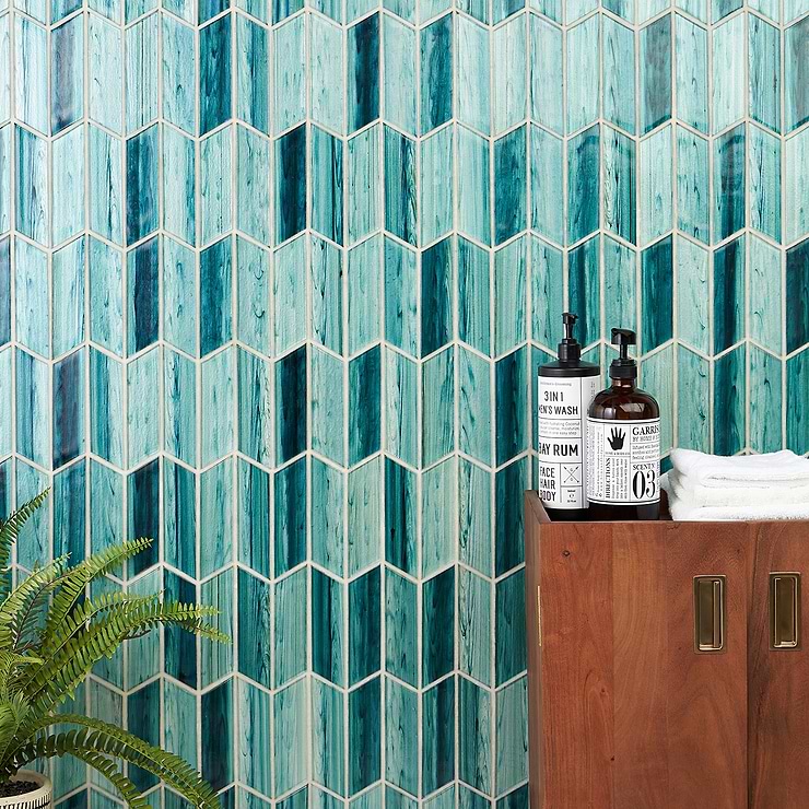 Maya Chevron Teal Mosaic Tile