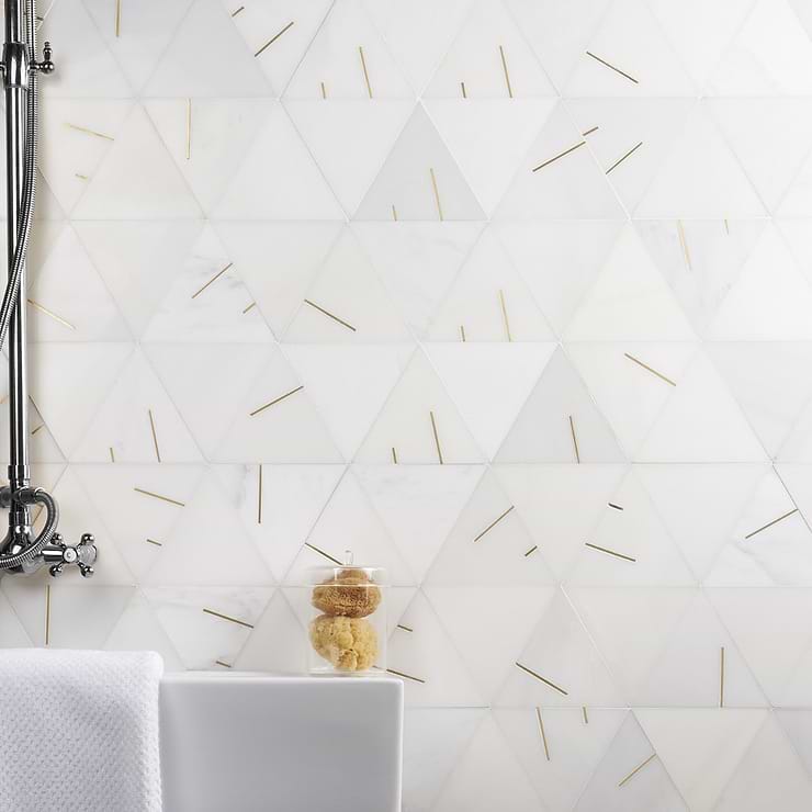Ravi Asian Statuary Polished Marble and Brass Mosaic Tile
