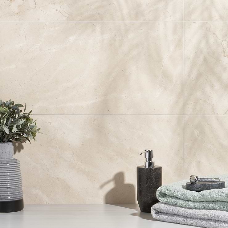 Crema Marfil Beige 12x24 Honed Marble Tile; in Beige Marble; for Backsplash, Floor Tile, Kitchen Floor, Kitchen Wall, Wall Tile, Bathroom Floor, Bathroom Wall, Shower Wall, Shower Floor, Outdoor Floor, Outdoor Wall, Commercial Floor; in Style Ideas Classic, Contemporary, Craftsman, Farmhouse, Traditional, Transitional