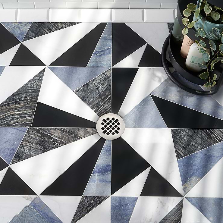Jagger Black Nero and Blue Polished Marble Mosaic Tile