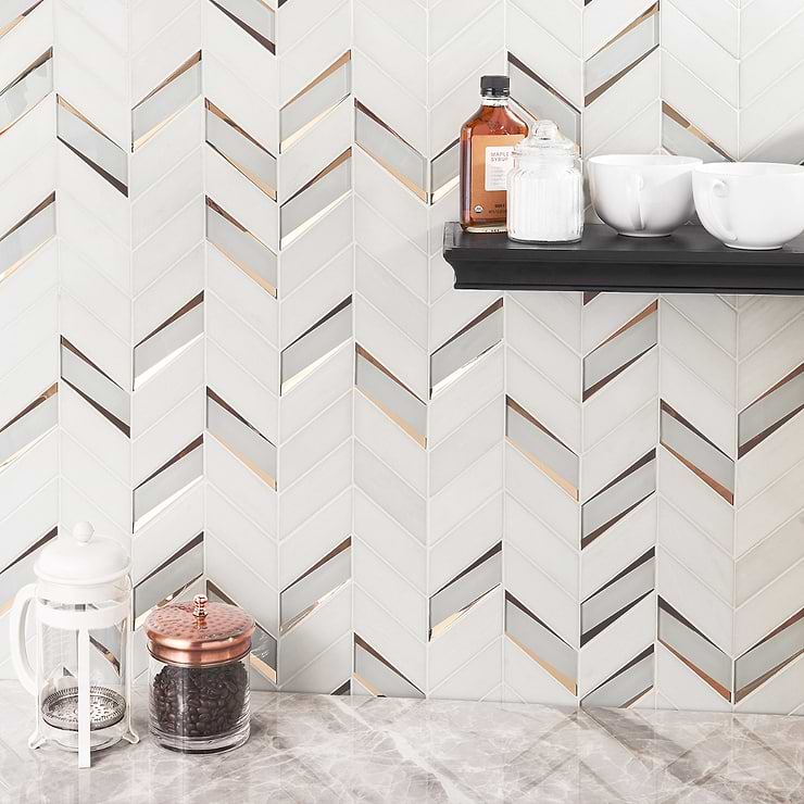 Kasol Golden 2x4 Marble and Mirrored Glass Polished Mosaic Tile