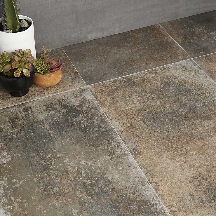 Genora Bronce Brown 18X36 Matte Porcelain Tile; in Metallic Brown Porcelain ; for Backsplash, Floor Tile, Kitchen Floor, Kitchen Wall, Wall Tile, Bathroom Floor, Bathroom Wall, Outdoor Floor, Outdoor Wall, Commercial Floor; in Style Ideas Rustic, Craftsman, Industrial