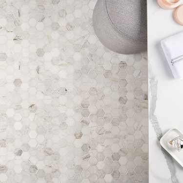 Alaska White 2" Hexagon Polished Marble Mosaic Tile - Sample