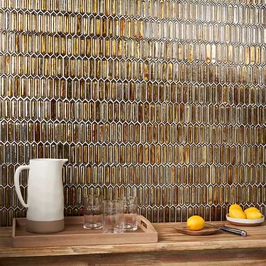 Komorebi Picket Firefly Gold 1x3 Polished Glass Mosaic - Sample