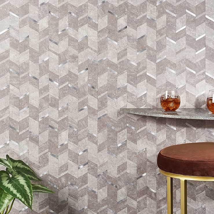 Tether Silver Chevron Solid Core Peel & Stick Self Adhesive Mosaic Tile