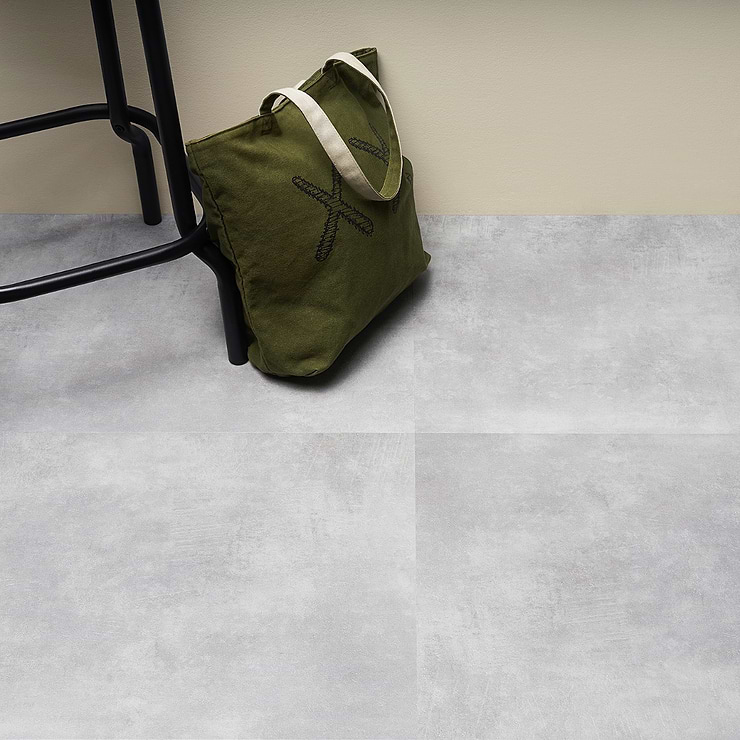 Katone Concreto Silver 18x36 Glue Down Luxury Vinyl Tile; in Gray + Silver Luxury Vinyl; for Basement Floor, Bedroom Floor, Floor Tile, Kitchen Floor, Living Space, Residential Floor, Bathroom Floor, Commercial Floor; in Style Ideas Industrial, Modern, Traditional