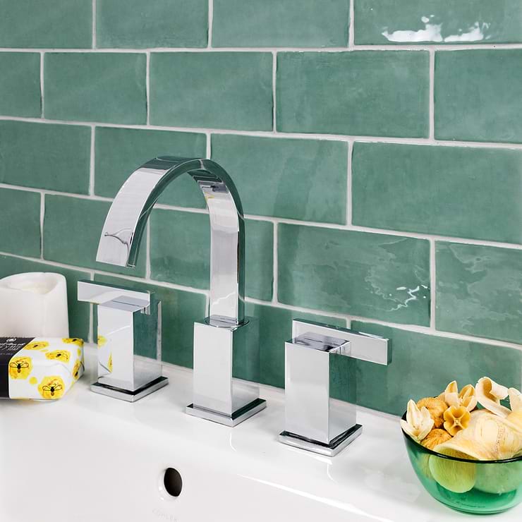 Lancaster Open Seas Green 3X6 Polished Ceramic Subway Tile; in Sea Green Ceramic; for Backsplash, Kitchen Wall, Wall Tile, Bathroom Wall, Shower Wall; in Style Ideas Beach, Classic, Contemporary, Cottage, Craftsman, Farmhouse, Industrial, Mediterranean, Mid Century, Modern, Traditional, Transitional