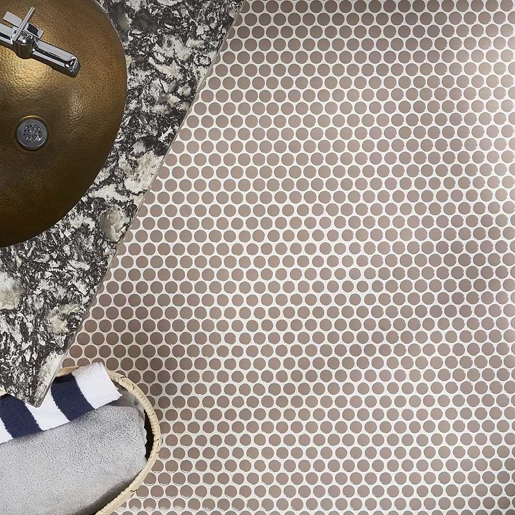 Paradise 2.0 Firma Beige 1" Circles Polished Porcelain Mosaic