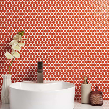 Eden Nectar Orange 1" Rimmed Hexagon Polished Porcelain Mosaic