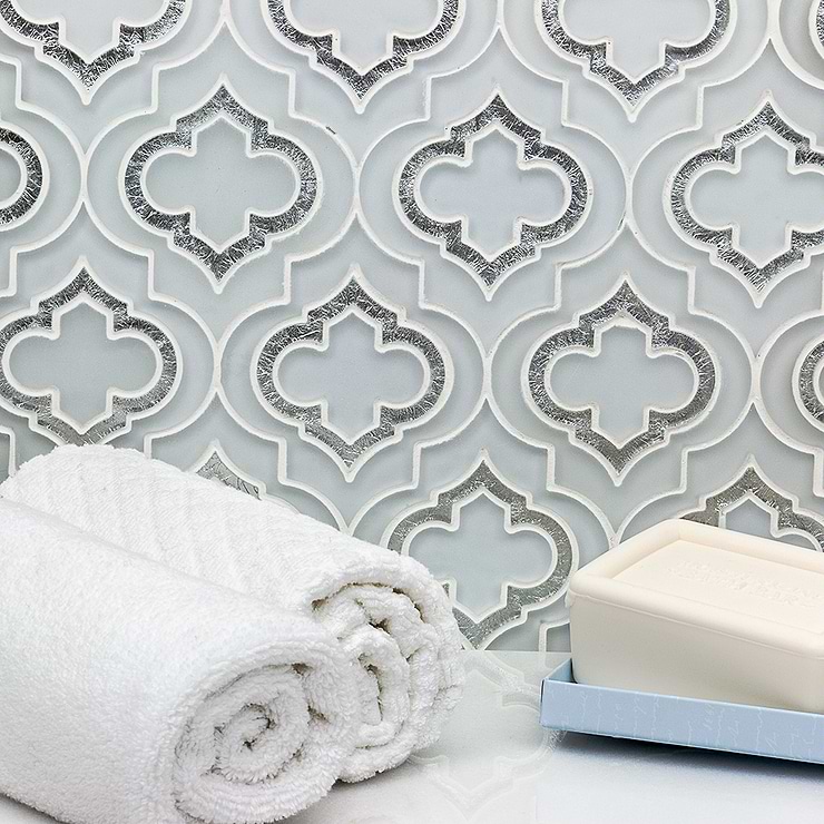 Kensington Frosted Super White With Silver Dust Glass Tile