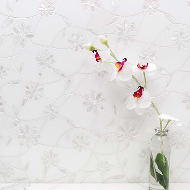 Narcissus White Thassos Polished Marble & Pearl Mosaic