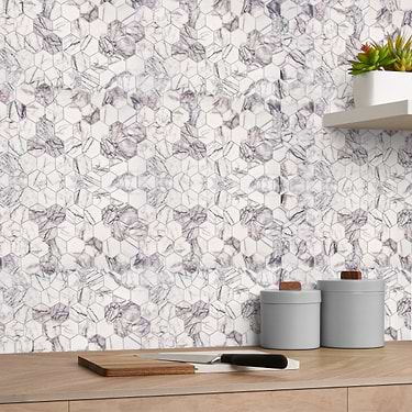 Lilac White 3" Hexagon Honed Marble Mosaic - Sample