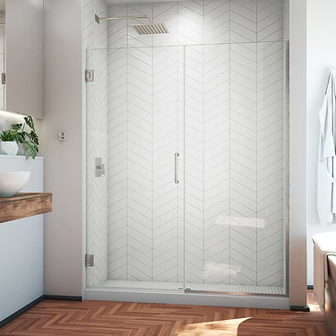 Unidoor Plus 57-57.5x72" Reversible Hinged Shower Alcove Door with Clear Glass in Brushed Nickel by DreamLine