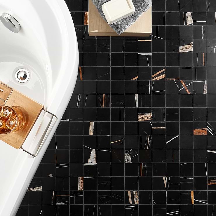 Nero Dorato 3x3 Honed Marble Mosaic Tile