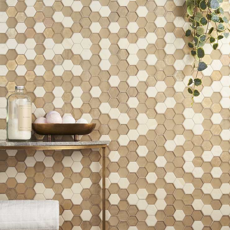 Ohana Bronze 2" Hexagon Polished Glass Mosaic Tile