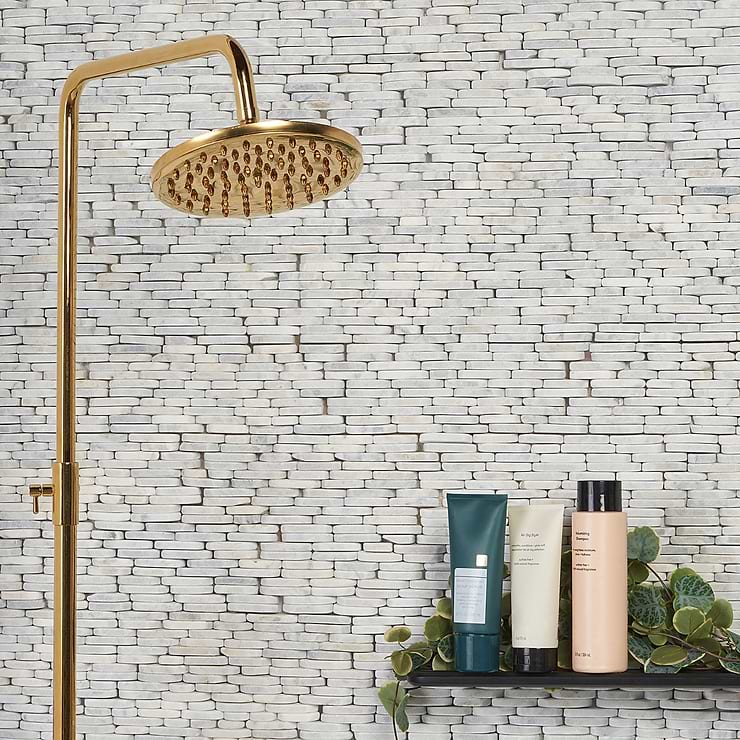 Nature Stacked White Honed Carrara Marble Mosaic; in White Marble; for Backsplash, Kitchen Wall, Wall Tile, Bathroom Wall, Outdoor Wall; in Style Ideas Contemporary, Farmhouse, Mediterranean, Tropical