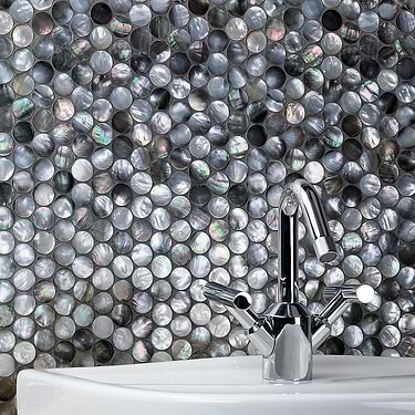Deep Sea Black Penny Round Polished Pearl Mosaic