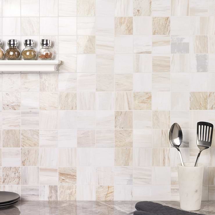 Sabbia Marble Beige 3x3 Polished Mosaic; in Beige Marble; for Backsplash, Bathroom Floor, Bathroom Wall, Commercial Floor, Floor Tile, Kitchen Floor, Kitchen Wall, Outdoor Floor, Outdoor Wall, Pool Tile, Shower Floor, Shower Wall, Wall Tile; in Style Ideas Classic, Contemporary, Farmhouse, Industrial, Mediterranean, Mid Century, Modern, Rustic, Traditional, Transitional, Tropical; released 2024; new, trends