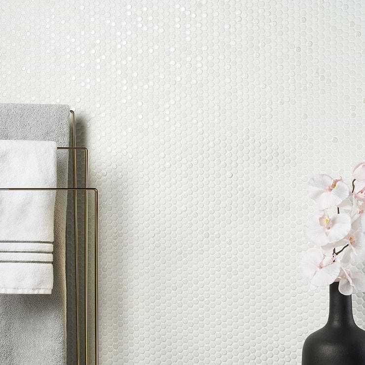 Zoe Bianco 1/2" Circle Frosted and Polished Glass Mosaic Tile