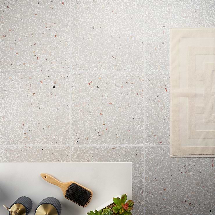 True Terrazzo Dove Gray 16x16 Polished Terrazzo Tile