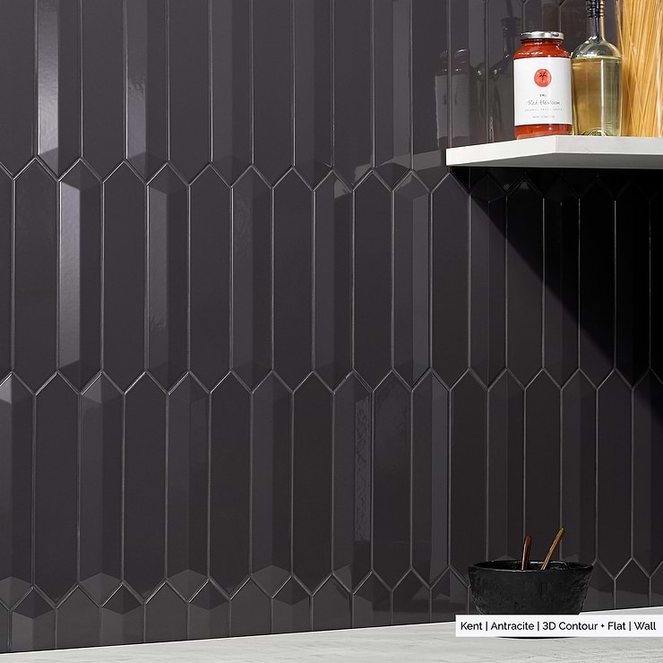 Kent Antracite Dark Gray 3x12 Picket Polished Ceramic Wall Tile