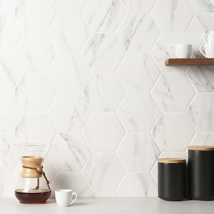 Amalfi Statuario 6” Hexagon Polished Porcelain Tile