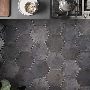 Kalay Antracite Gray 9" Hexagon Polished Porcelain Tile