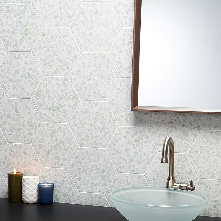 Terrazzo Hex Green 9" Terrazzo Look Matte Porcelain Tile