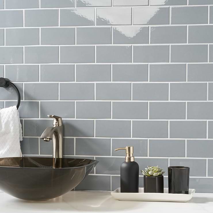 Park Hill Gray 3x6 Polished Porcelain Subway Tile; in Gray Porcelain; for Backsplash, Kitchen Wall, Wall Tile, Bathroom Wall, Shower Wall, Outdoor Wall, Pool Tile; in Style Ideas Classic, Contemporary, Cottage, Farmhouse, Industrial, Traditional, Transitional