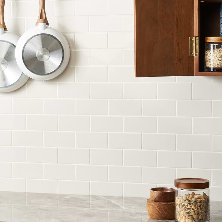 Park Hill Monumental Mist White 3X6 Polished Porcelain Subway Tile; in Natural White Porcelain; for Backsplash, Kitchen Wall, Wall Tile, Bathroom Wall, Shower Wall, Outdoor Wall, Pool Tile; in Style Ideas Classic, Contemporary, Cottage, Farmhouse, Industrial, Traditional, Transitional