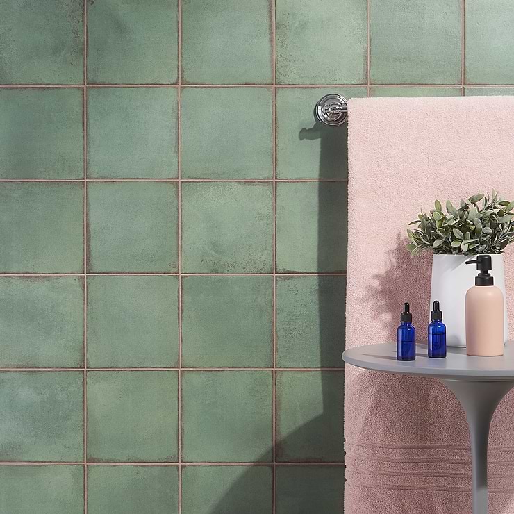 Los Lunas Green 8x8 Matte Porcelain Tile; in Green Porcelain ; for Backsplash, Floor Tile, Kitchen Floor, Kitchen Wall, Wall Tile, Bathroom Floor, Bathroom Wall, Shower Wall, Outdoor Floor, Outdoor Wall, Commercial Floor; in Style Ideas Beach, Cottage, Farmhouse, Industrial, Mediterranean, Mid Century, Traditional, Tropical; released 2023; new, trends