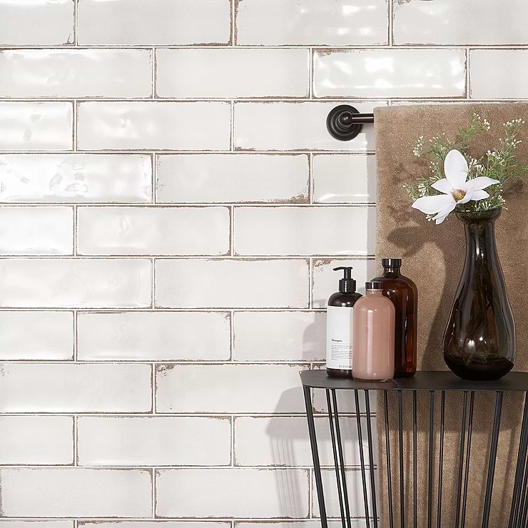 Los Lunas White 4x12 Polished Ceramic Subway Tile; in White  White Body Ceramic ; for Backsplash, Kitchen Wall, Wall Tile, Bathroom Wall, Shower Wall, Outdoor Wall; in Style Ideas Beach, Classic, Cottage, Farmhouse, Industrial, Mediterranean, Mid Century, Rustic, Traditional, Tropical; released 2023; new, trends