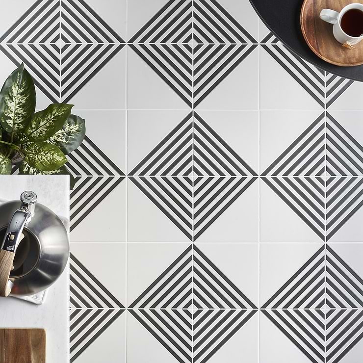B2W Stripe Positive 8x8 Matte Porcelain Tile