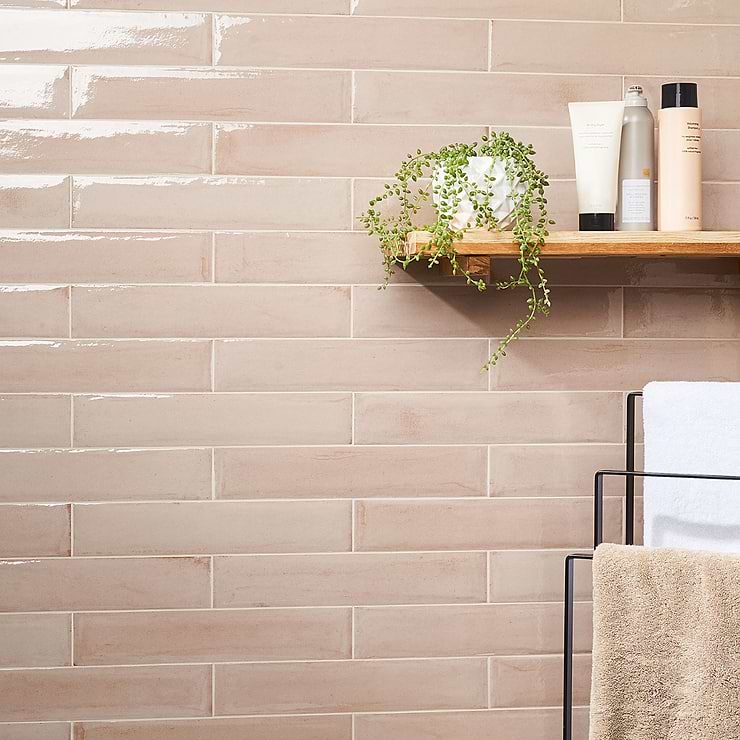 Paint Rosa Pink 3x16 Polished Porcelain Subway Tile; in Taupe  + Beige & Cream + Pink Porcelain; for Backsplash, Kitchen Wall, Wall Tile, Bathroom Wall, Shower Wall, Outdoor Wall; in Style Ideas Classic, Craftsman, Contemporary, Cottage, Farmhouse, Industrial, Mediterranean, Traditional; released 2023; new, trends