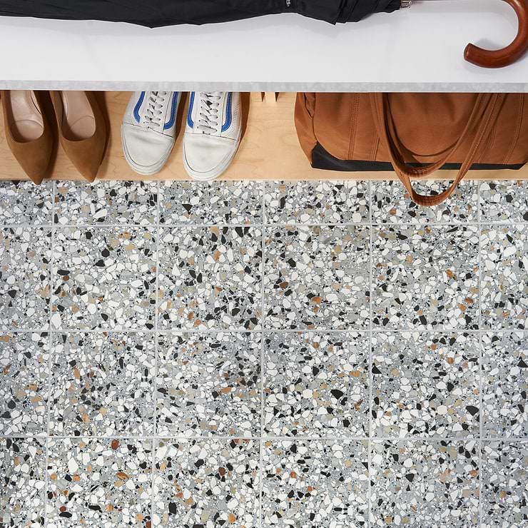 Chips Macro Azur Multicolor 8x8 Terrazzo Look Matte Porcelain Tile