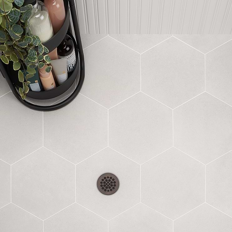 Pergola White 12.5" Hexagon Matte Porcelain Tile; in White Porcelain; for Backsplash, Floor Tile, Kitchen Floor, Kitchen Wall, Wall Tile, Bathroom Floor, Bathroom Wall, Shower Wall, Shower Floor, Outdoor Floor, Outdoor Wall, Commercial Floor, Pool Tile; in Style Ideas Craftsman, Contemporary, Industrial, Mid Century, Modern; released 2023; new, trends
