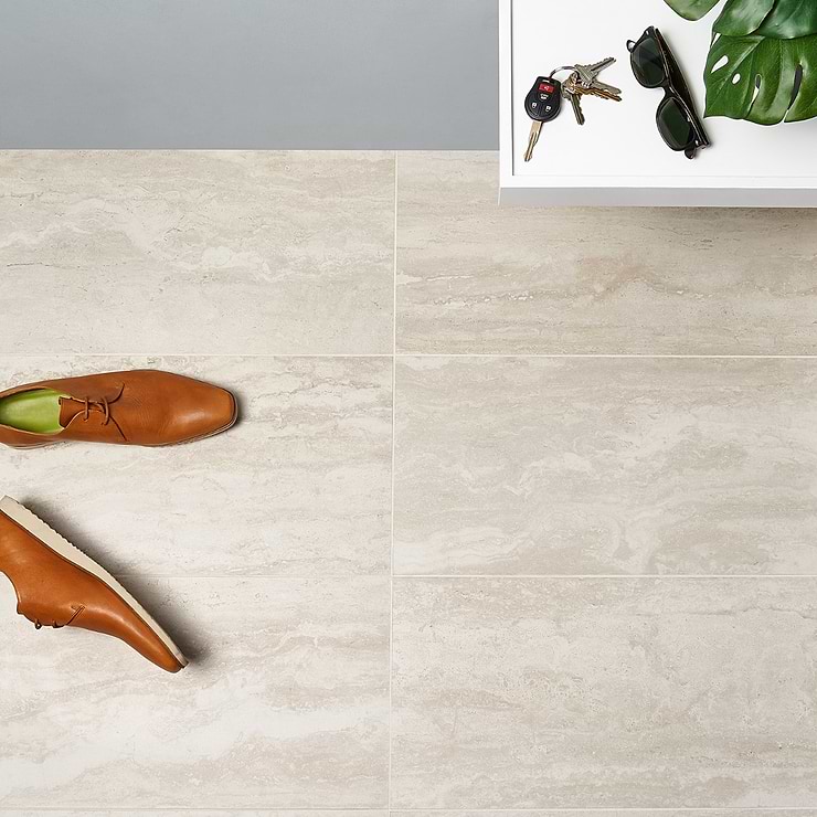 Basic Travertine Beige & Cream 12x24 Matte Porcelain Tile