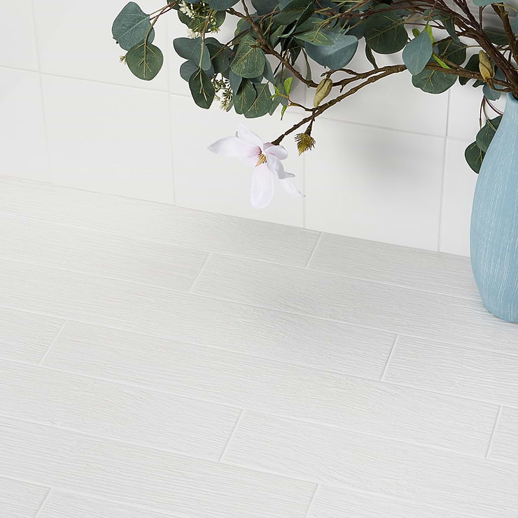 Vivir Wood Panna White 4x24 Matte Porcelain Tile; in White  Porcelain; for Backsplash, Floor Tile, Kitchen Floor, Kitchen Wall, Wall Tile, Bathroom Floor, Bathroom Wall, Shower Wall, Shower Floor, Outdoor Wall, Commercial Floor; in Style Ideas Cottage, Farmhouse, Mid Century, Tropical; released 2023; new, trends