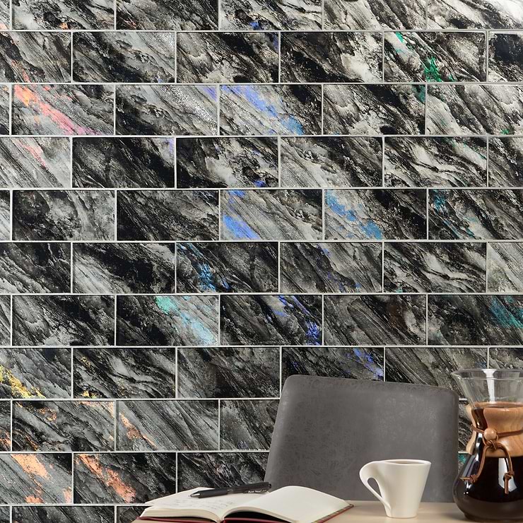 Gem Black Diamond 4x9 Polished Glass Tile