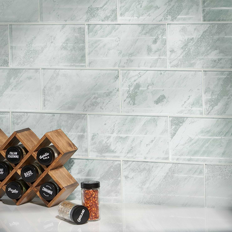 Gem Ice Gray Diamond 4x9 Polished Glass Tile