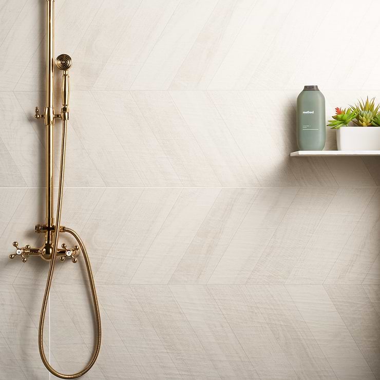 Kenridge White 24x48 Chevron Wood Look Matte Porcelain Tile; in White Colorbody Porcelain; for Backsplash, Floor Tile, Kitchen Floor, Kitchen Wall, Wall Tile, Bathroom Floor, Bathroom Wall, Shower Wall, Shower Floor, Outdoor Floor, Outdoor Wall, Commercial Floor, Pool Tile; in Style Ideas Classic, Traditional, Transitional