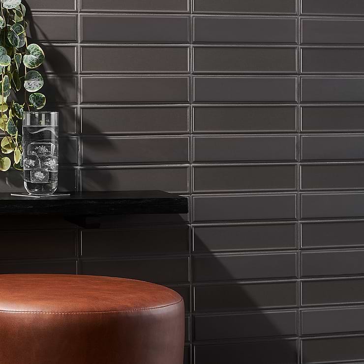 Eastside Mix Caffe Gray 2x9 Beveled Framed Glossy & Matte Ceramic Subway Tile; in Gray Ceramic; for Backsplash, Kitchen Wall, Wall Tile, Bathroom Wall, Shower Wall; in Style Ideas Contemporary, Mid Century, Modern, Transitional; released 2023; new, trends